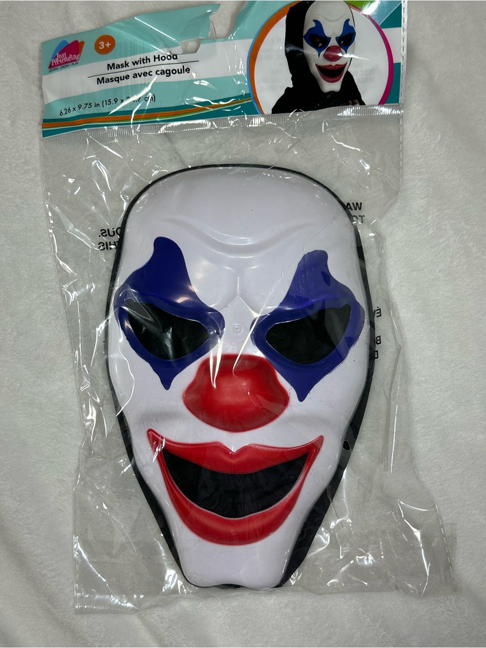 Creepy Clown Mask Attached Black Hood Halloween 🚀 Fast Shipping